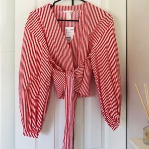 Red & White H&M Front wrap blouse